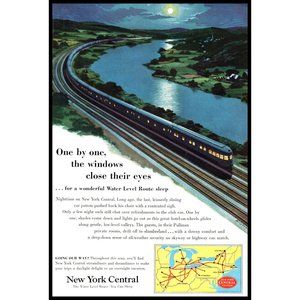 1953 New York Central Water Level Route Vintage Print Ad Train River Moonlight